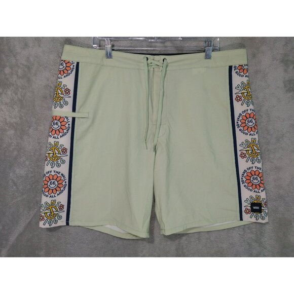 Vans Shorts Mens 38 Green Sidelines Swim Trunks Board Surf Skate Pocket - Picture 1 of 10